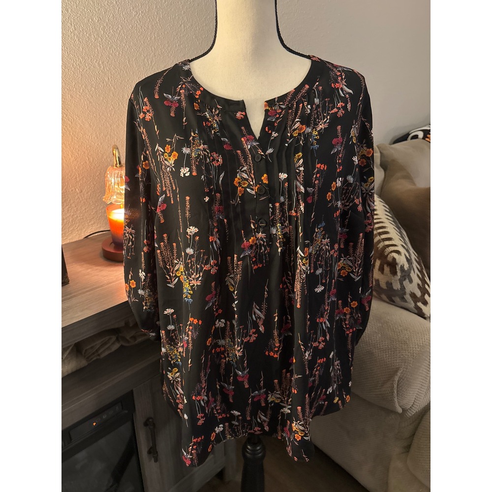 Daniel Rainn women's long sleeve floral shirt‎ 1x black